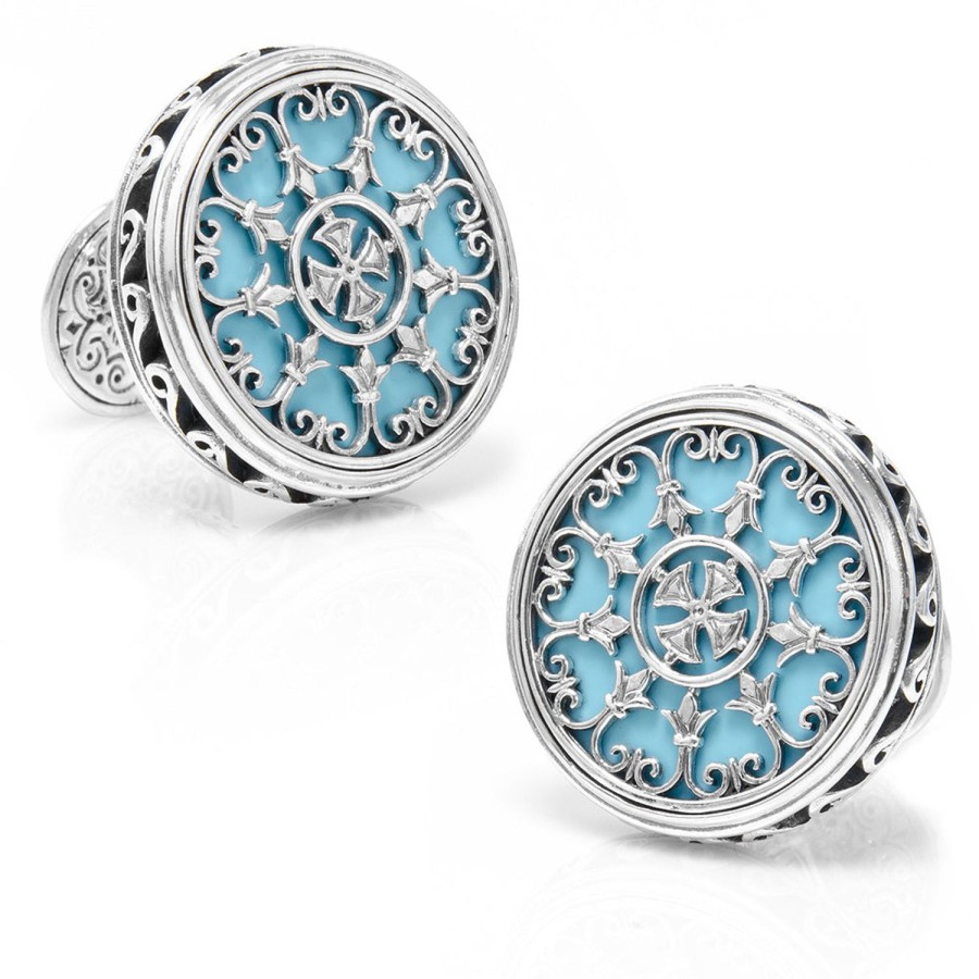 Konstantino Sterling Round Scroll With Turquoise Stone Cufflinks | Classic Cufflinks