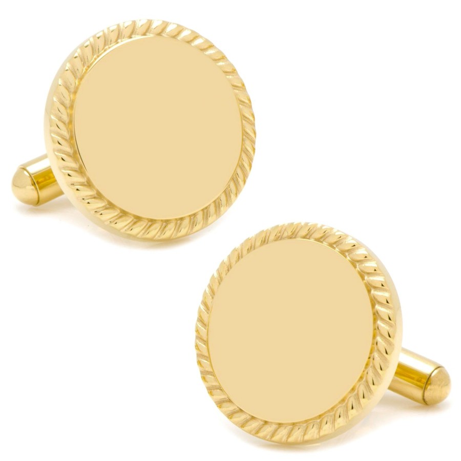 Ox and Bull Trading Co. 14K Gold Plated Rope Border Round Engravable Cufflinks | Classic Cufflinks