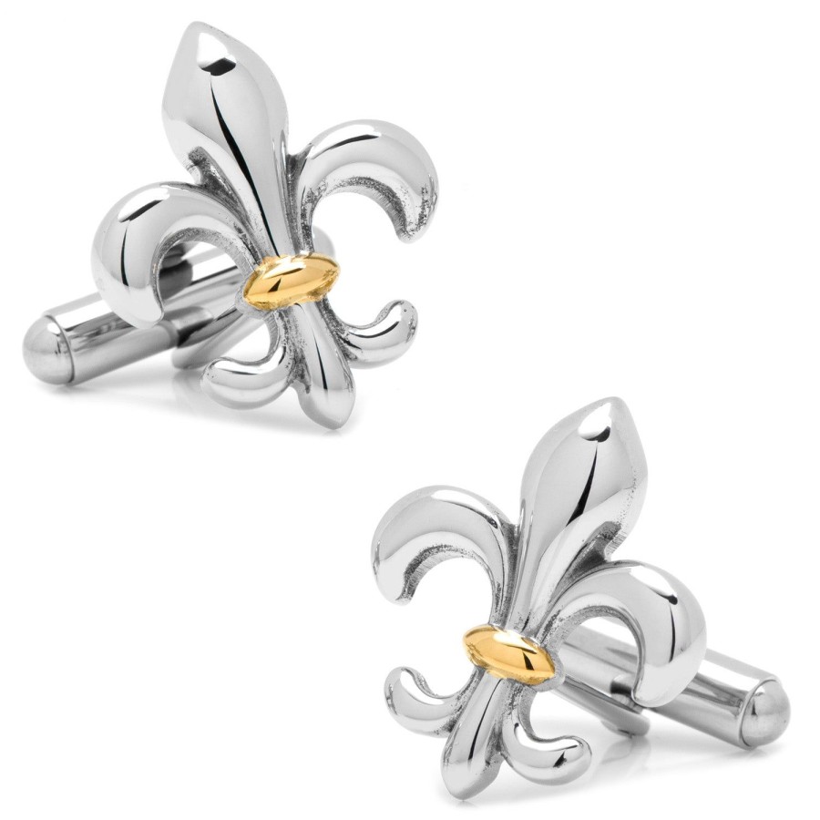 Ox and Bull Trading Co. Stainless Steel Two-Tone Fleur De Lis Cufflinks | Classic Cufflinks