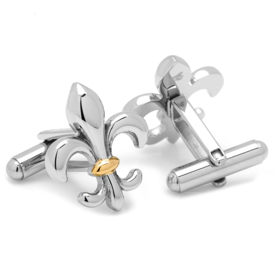 Ox and Bull Trading Co. Stainless Steel Two-Tone Fleur De Lis Cufflinks | Classic Cufflinks