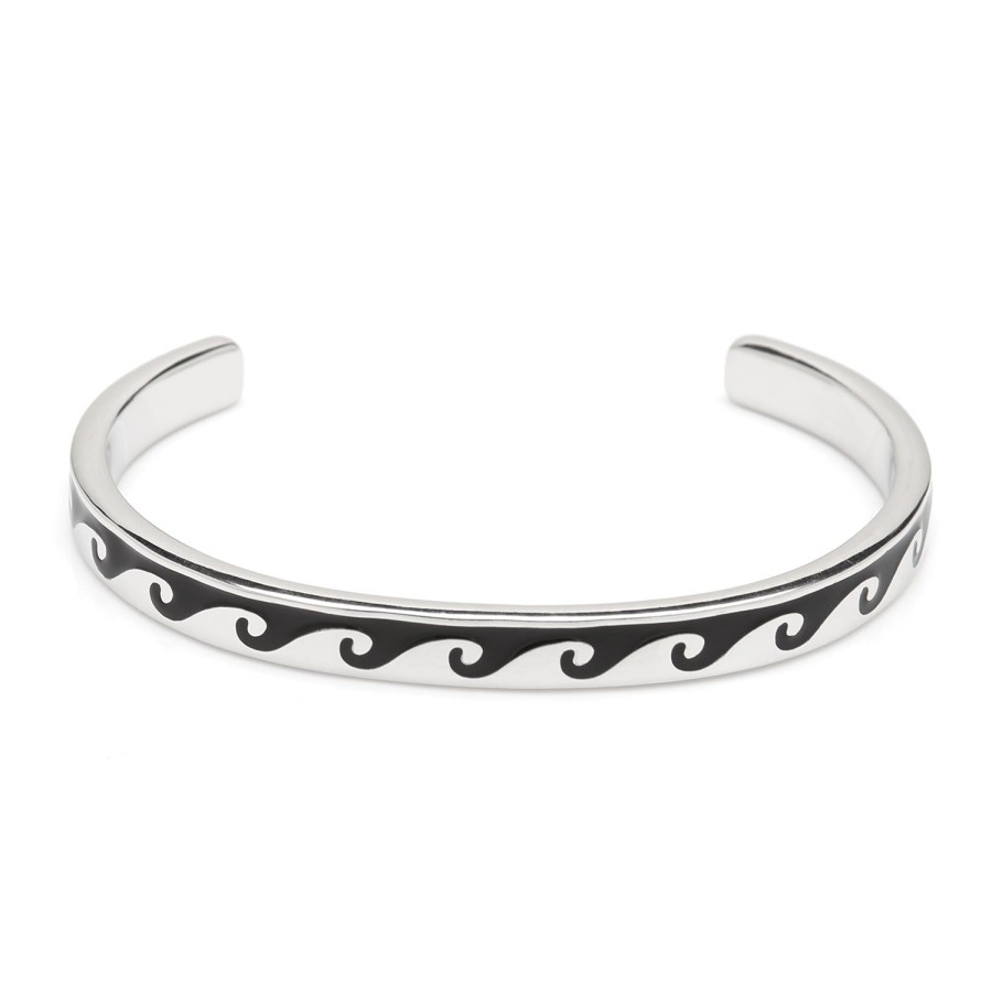 Jan Leslie Sterling Black Wave Open Bracelet | Bracelets