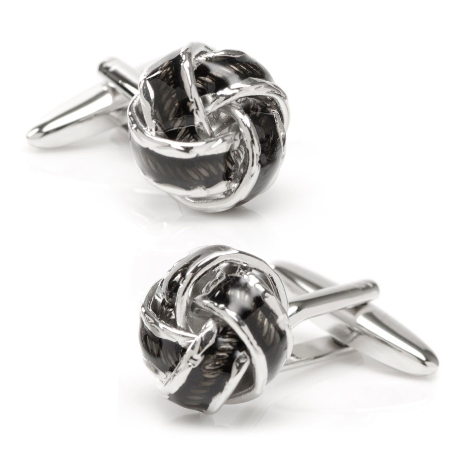 Ox and Bull Trading Co. Silver Textured Knot With Black Enamel Finish | Classic Cufflinks