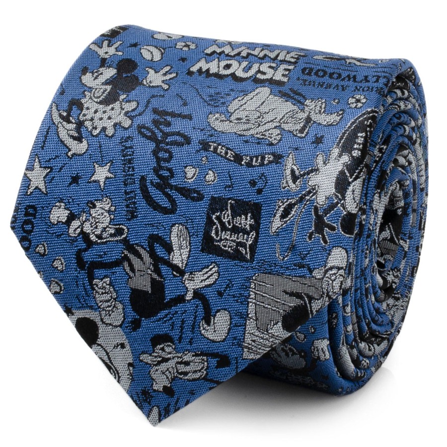 Disney D100 Mickey & Friends Vintage Hollywood Blue Men'S Tie | Disney Ties