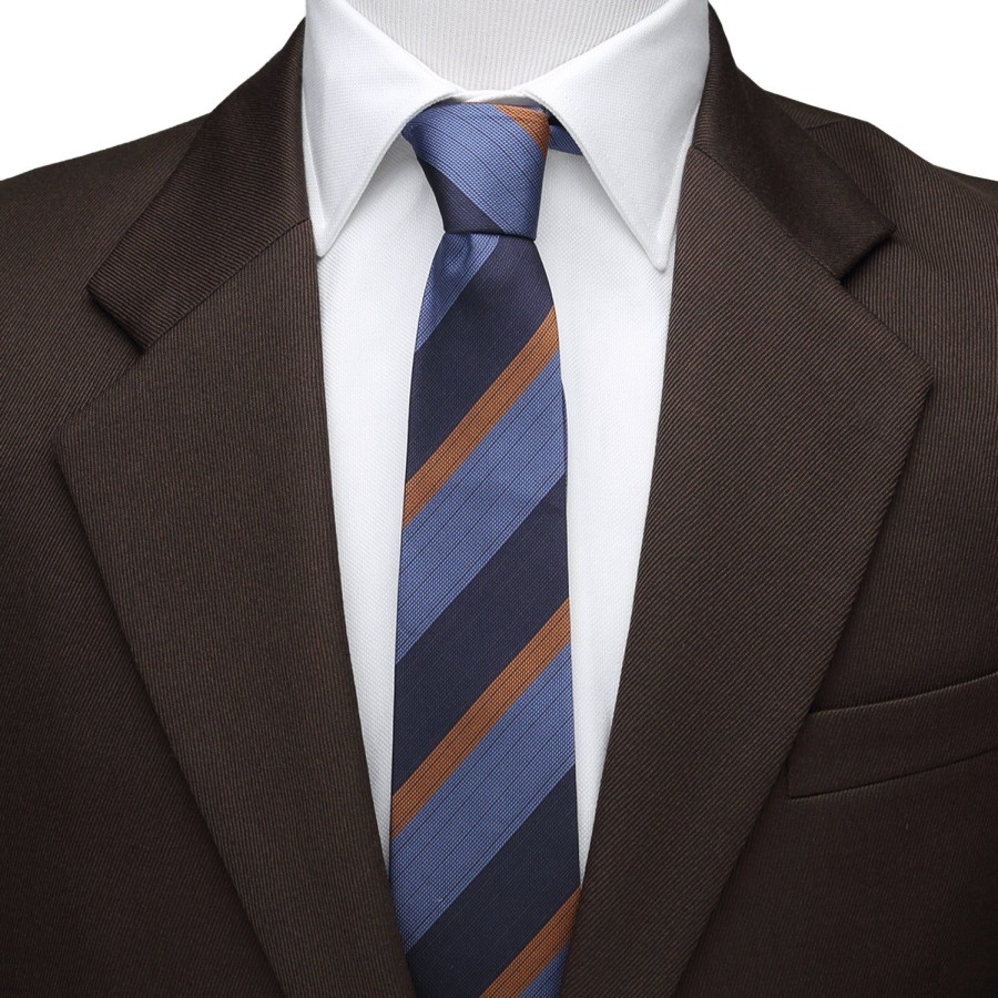 Ox and Bull Trading Co. The Andrew Tie (Blue Orange Stripe Men'S Tie) | Classic Ties