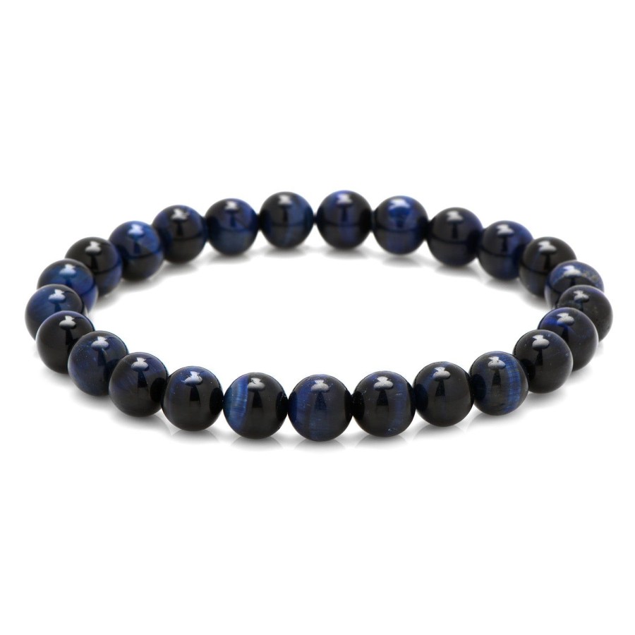 Jan Leslie 8Mm Blue Tiger'S Eye Beaded Elastic Bracelet | Bracelets