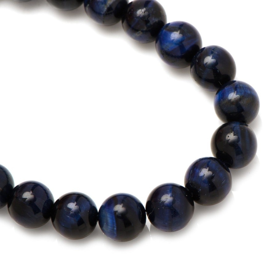 Jan Leslie 8Mm Blue Tiger'S Eye Beaded Elastic Bracelet | Bracelets