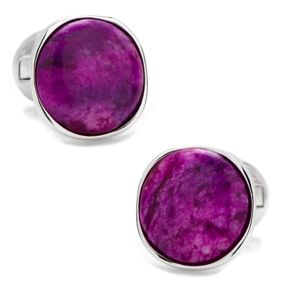 Ox and Bull Trading Co. Sterling Silver Classic Round Sugilite Nebula Cufflinks | Classic Cufflinks