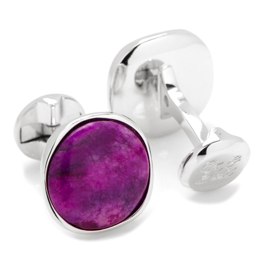 Ox and Bull Trading Co. Sterling Silver Classic Round Sugilite Nebula Cufflinks | Classic Cufflinks