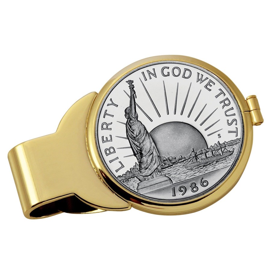 American Coin Treasures Statue Of Liberty Commemorative Half Dollar Goldtone Coin Money Clip | Money Clips