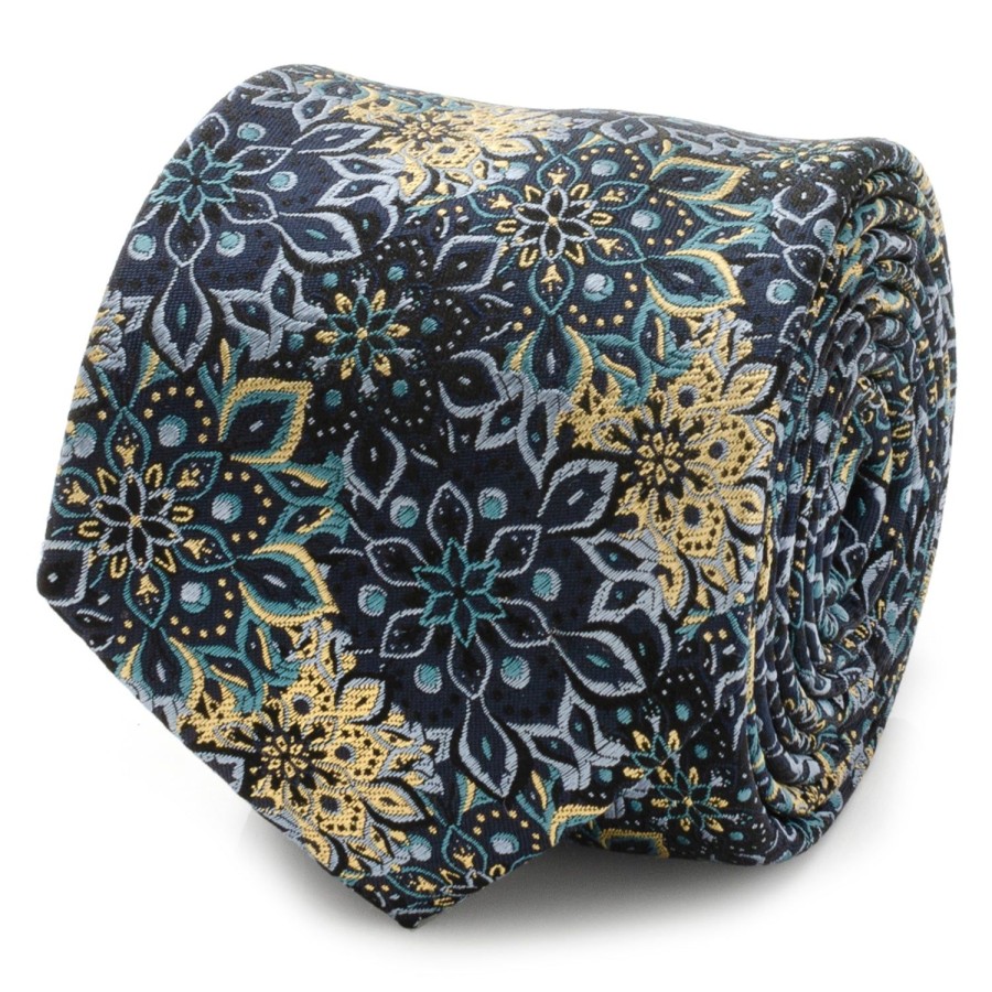 Ox and Bull Trading Co. Kaleido Floral Navy Tan Accented Men'S Tie | Classic Ties