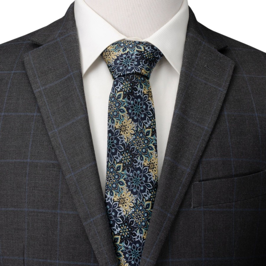 Ox and Bull Trading Co. Kaleido Floral Navy Tan Accented Men'S Tie | Classic Ties