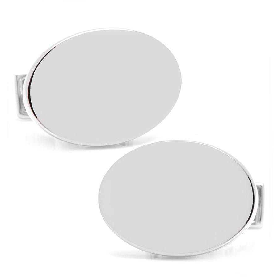 Ox and Bull Trading Co. Sterling Silver Infinity Edge Oval Engravable Cufflinks | Classic Cufflinks