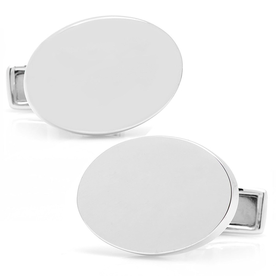 Ox and Bull Trading Co. Engraved Precious Moments Sterling Silver Oval Cufflinks | Classic Cufflinks