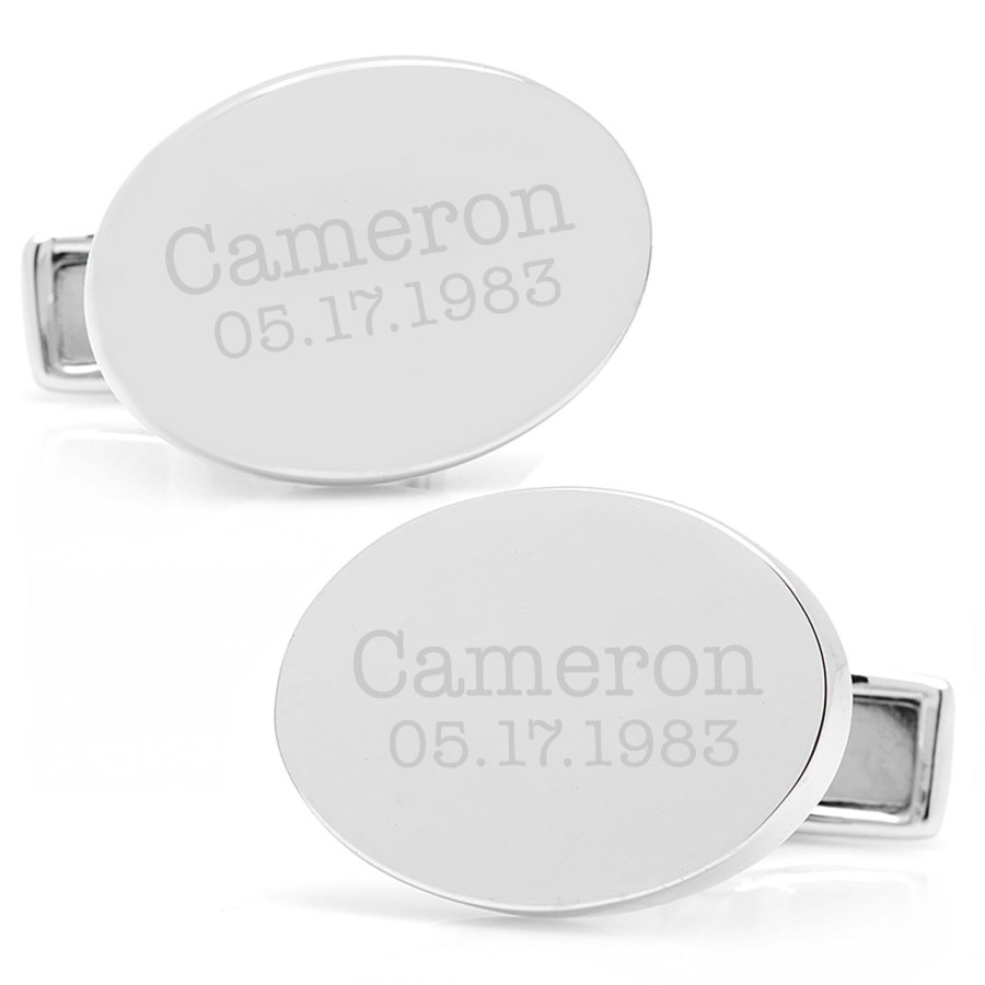 Ox and Bull Trading Co. Engraved Precious Moments Sterling Silver Oval Cufflinks | Classic Cufflinks