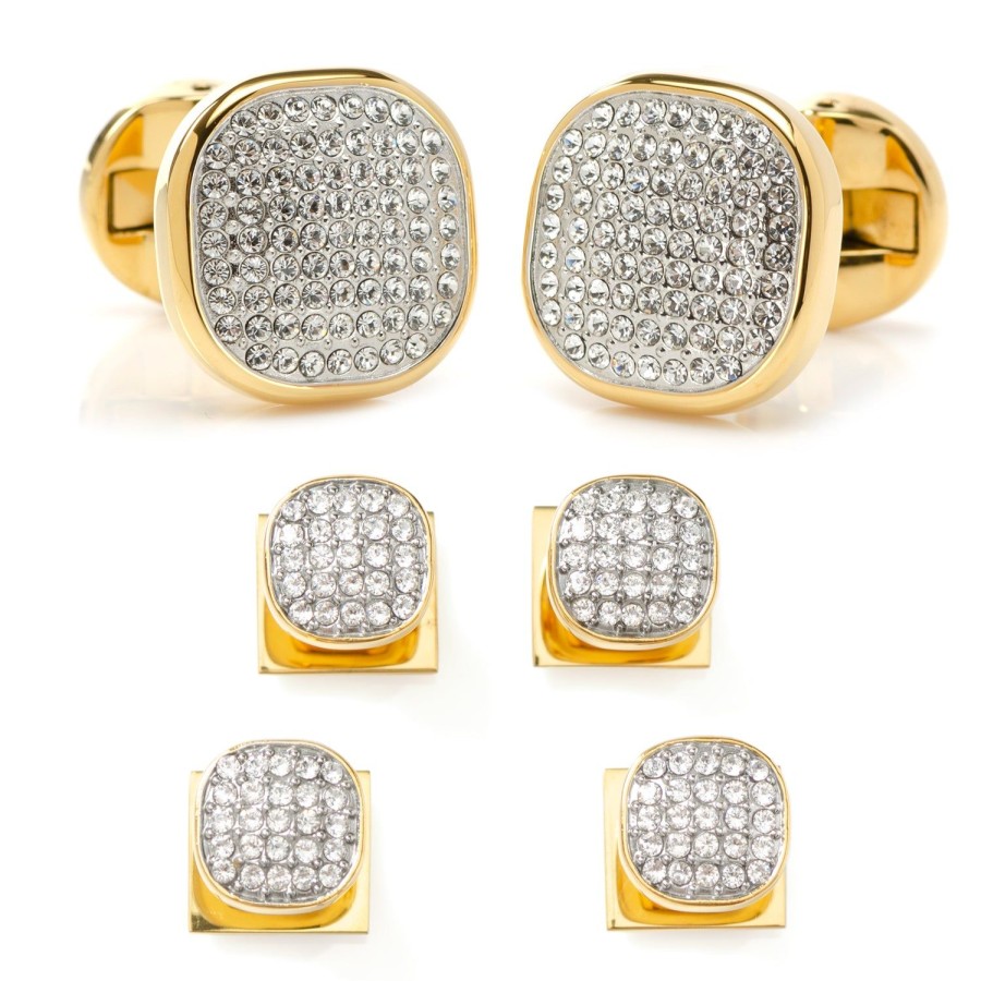 Ox and Bull Trading Co. Gold Stainless Steel White Pave Crystal Stud Set | Stud Sets