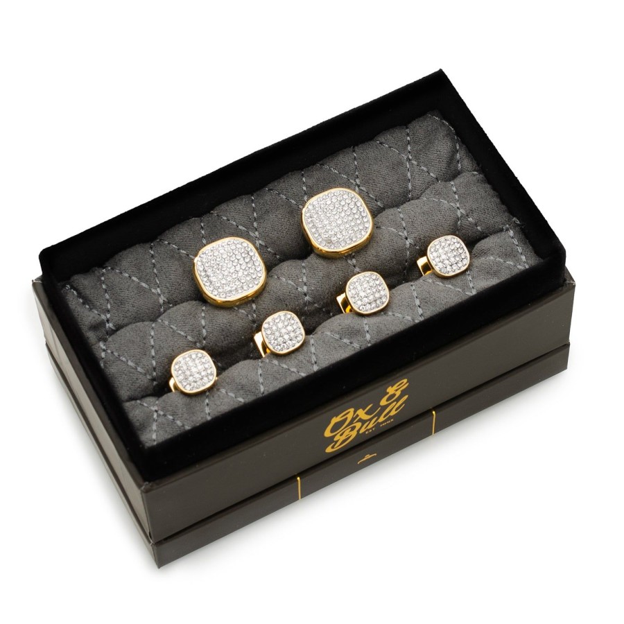 Ox and Bull Trading Co. Gold Stainless Steel White Pave Crystal Stud Set | Stud Sets