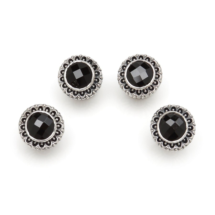 Konstantino Sterling Silver Tuxedo Studs With Faceted Onyx | Stud Sets