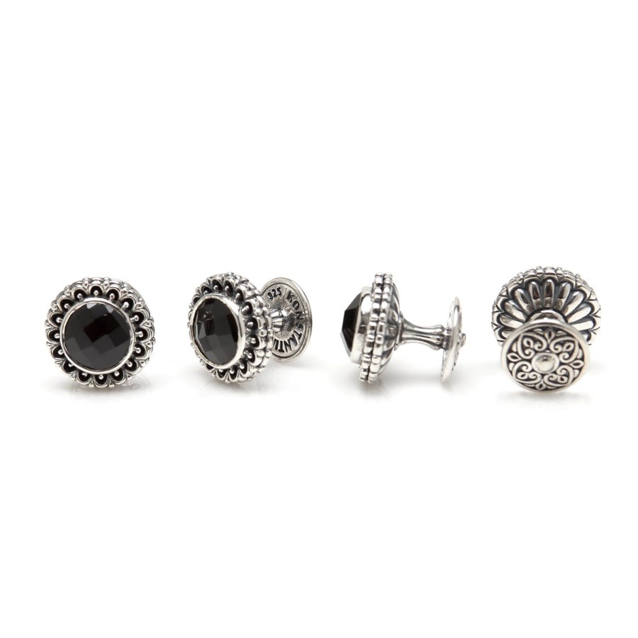 Konstantino Sterling Silver Tuxedo Studs With Faceted Onyx | Stud Sets