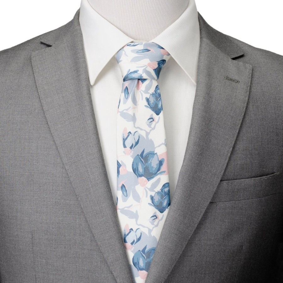 Ox and Bull Trading Co. White Floral Patterned Printed Men'S Tie | Classic Ties