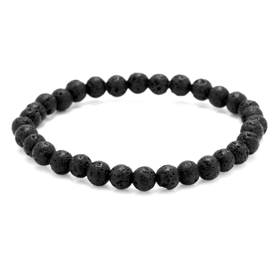 Jan Leslie 6Mm Black Lava Rock Beaded Elastic Bracelet | Bracelets