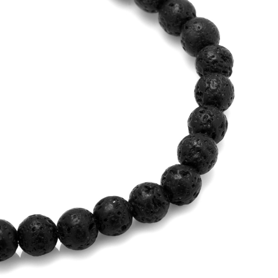 Jan Leslie 6Mm Black Lava Rock Beaded Elastic Bracelet | Bracelets