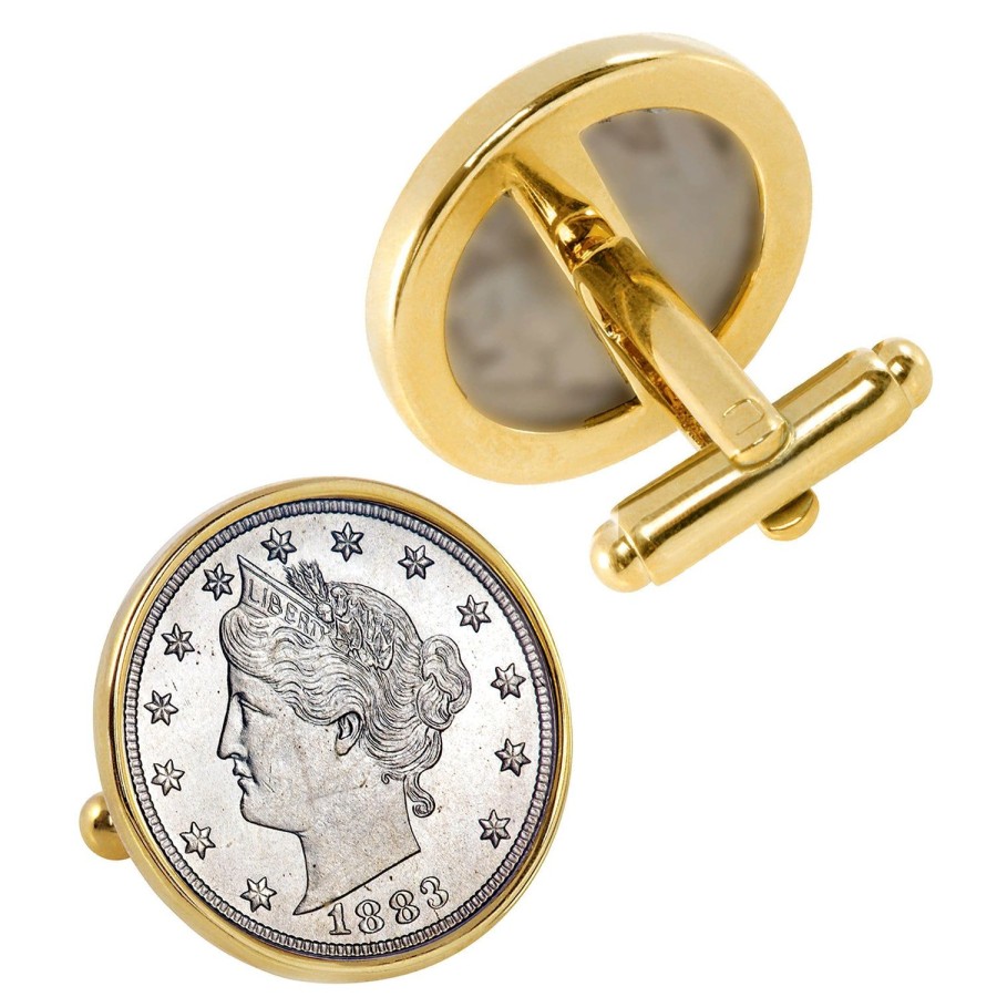 American Coin Treasures 1883 First-Year-Of-Issue Liberty Nickel Goldtone Bezel Coin Cufflinks | Classic Cufflinks