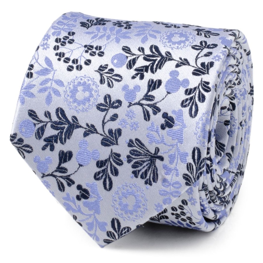 Disney Mickey Silhouette Floral Blue White Tie | Disney Ties