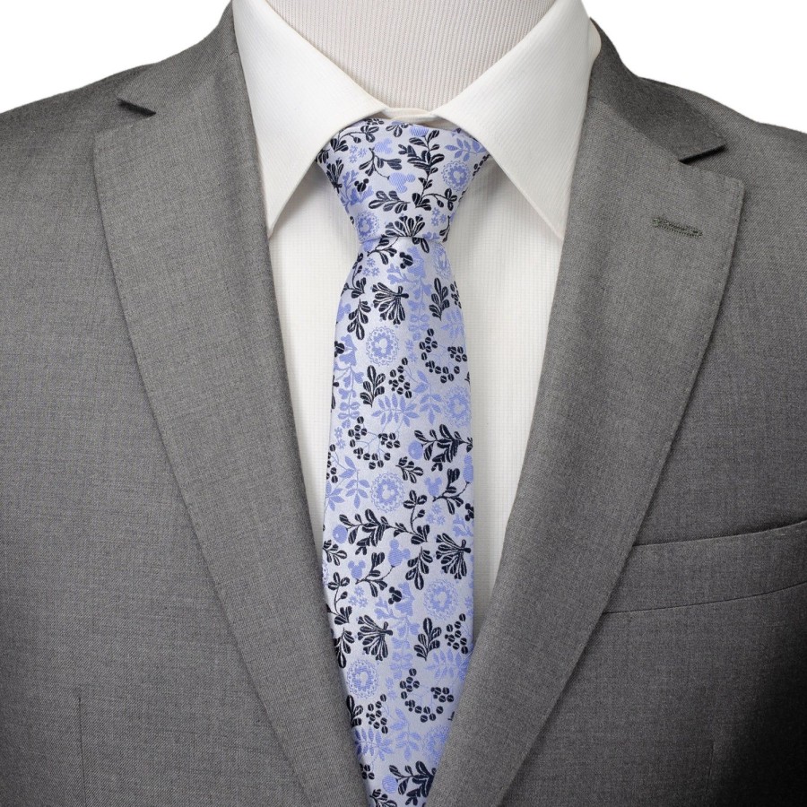 Disney Mickey Silhouette Floral Blue White Tie | Disney Ties