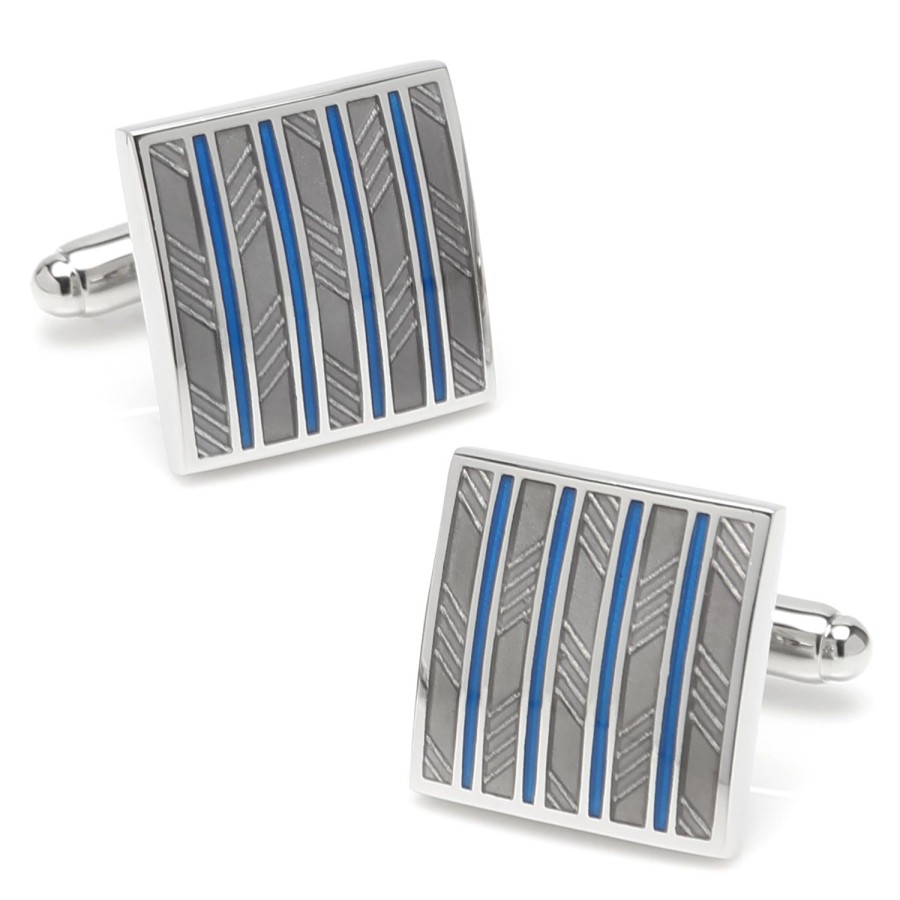 Ox and Bull Trading Co. Gray And Blue Striped Square Cufflinks | Classic Cufflinks