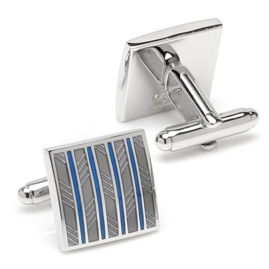 Ox and Bull Trading Co. Gray And Blue Striped Square Cufflinks | Classic Cufflinks