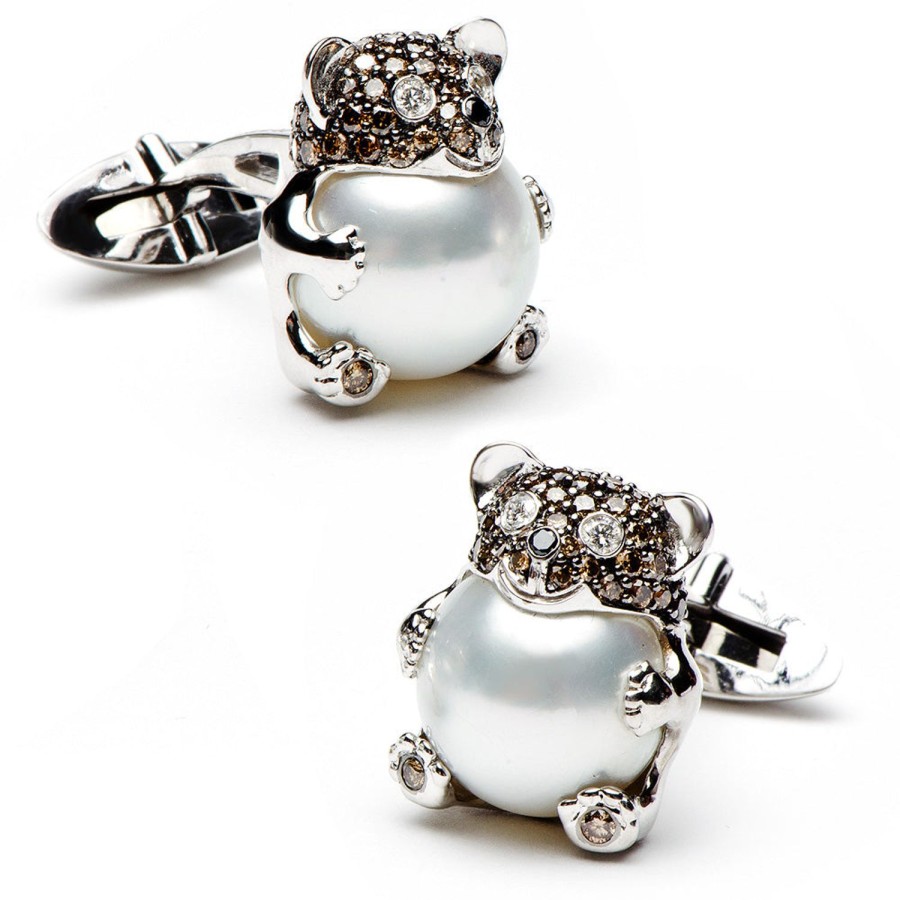 Jacob & Co. White Gold Bear With White South Sea Pearls & Brown Diamonds | Classic Cufflinks