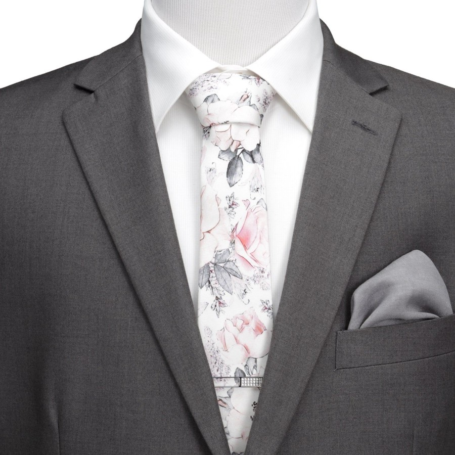 Ox and Bull Trading Co. Painted Floral Gray Silk Men'S Tie | Classic Ties