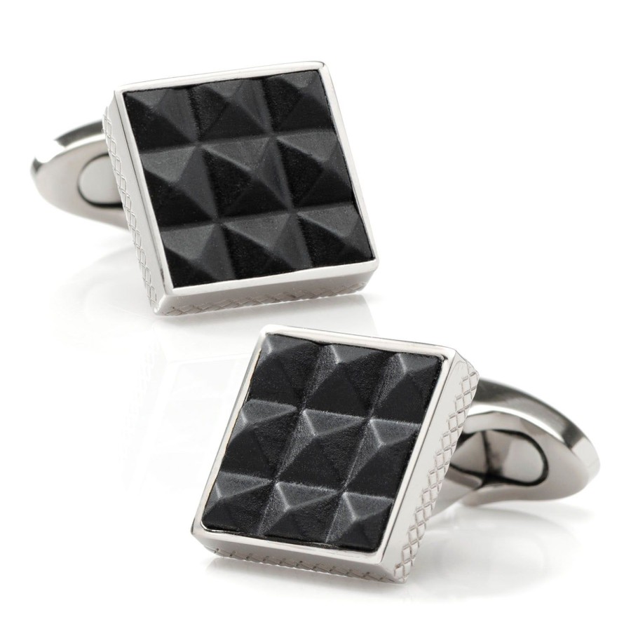 Tateossian Pyramids Leather And Titanium Cufflinks | Classic Cufflinks