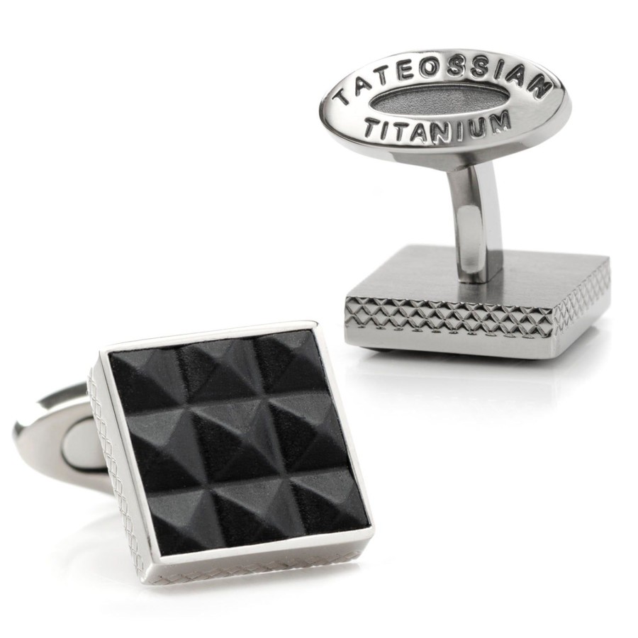 Tateossian Pyramids Leather And Titanium Cufflinks | Classic Cufflinks