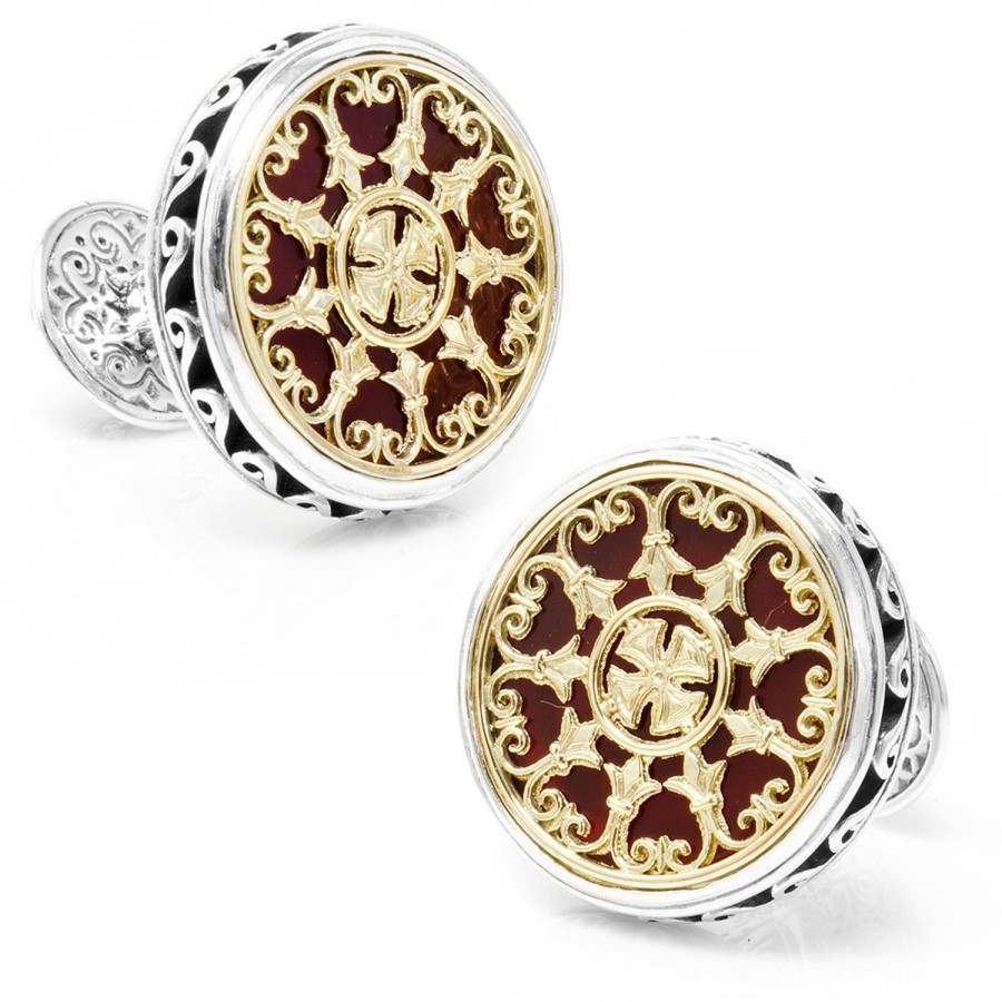 Konstantino Konstantino Round Scroll With Carnelian Stone Cufflinks | Classic Cufflinks