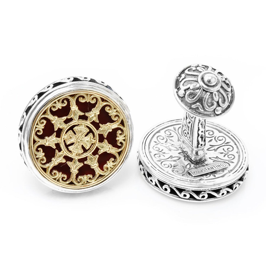 Konstantino Konstantino Round Scroll With Carnelian Stone Cufflinks | Classic Cufflinks