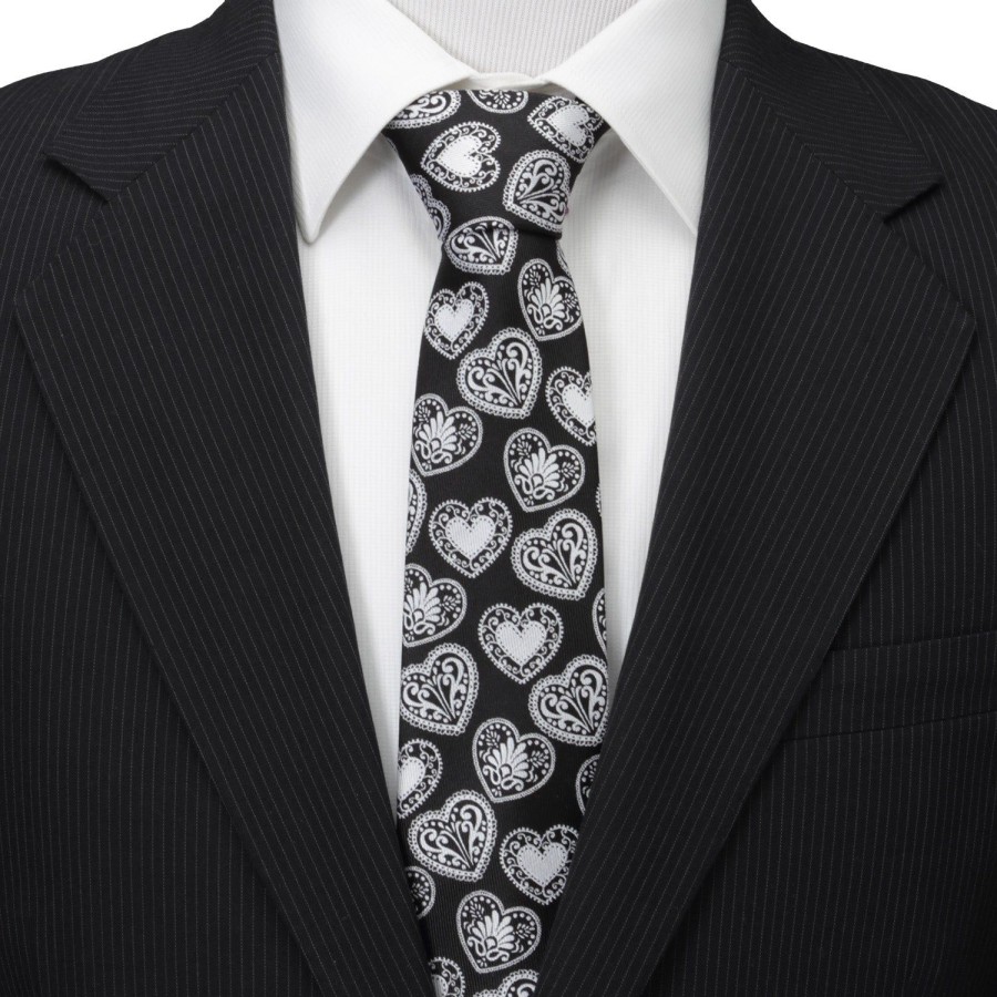 Cufflinks, Inc. Black And White Paisley Heart Men'S Tie | Classic Ties