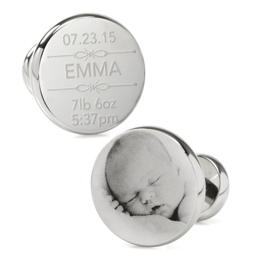 Ox and Bull Trading Co. Birth Details Custom Photo Engravable Cufflinks | Classic Cufflinks