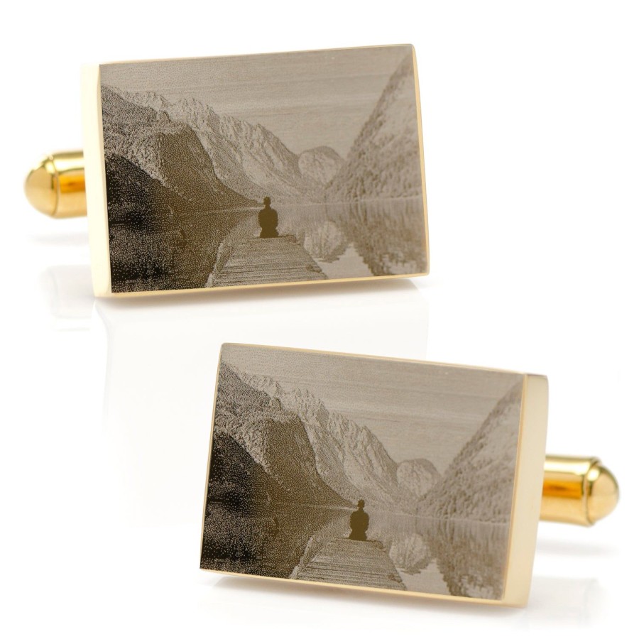 Ox and Bull Trading Co. Custom Engraved Gold Plated Block Cufflinks | Classic Cufflinks