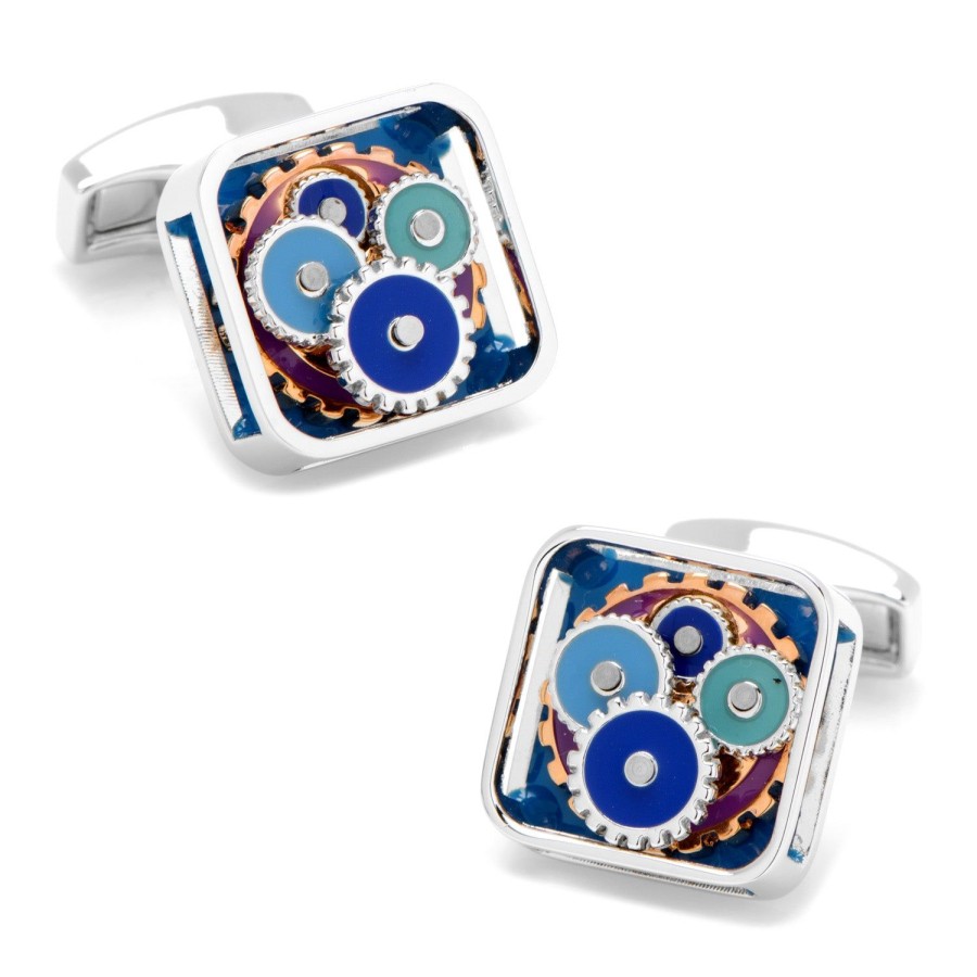 Tateossian Blue Enamel Gear Cufflinks | Classic Cufflinks