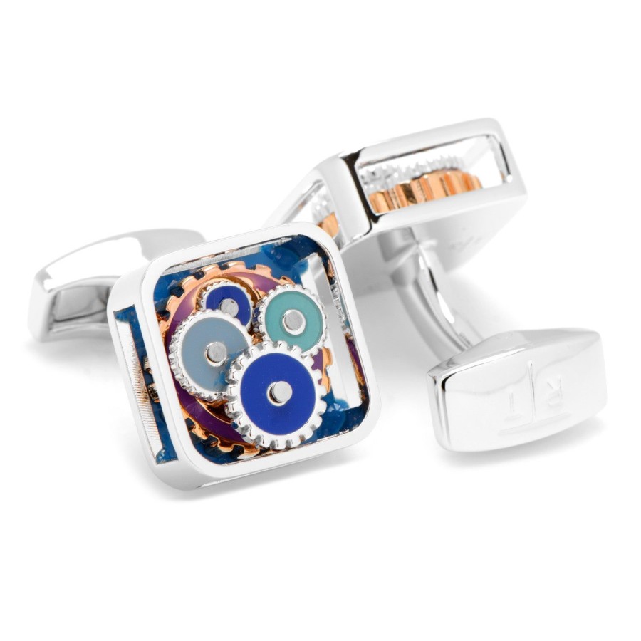 Tateossian Blue Enamel Gear Cufflinks | Classic Cufflinks