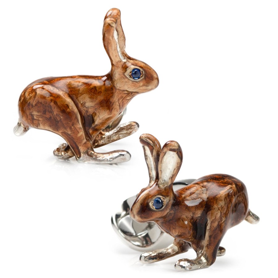 Deakin & Francis Sterling Silver Brown Hare Cufflinks With Sapphire Eyes | Classic Cufflinks