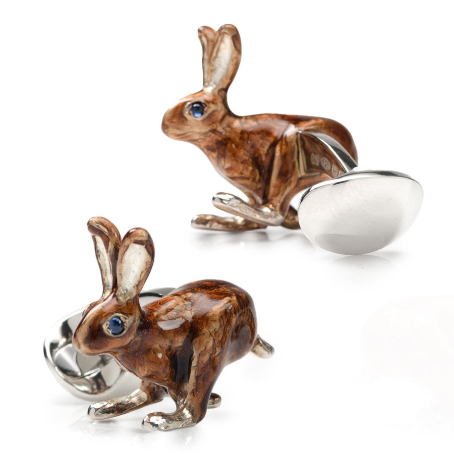 Deakin & Francis Sterling Silver Brown Hare Cufflinks With Sapphire Eyes | Classic Cufflinks