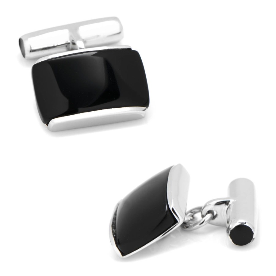 Ox and Bull Trading Co. Sterling Silver Onyx Cushion Cufflinks | Classic Cufflinks