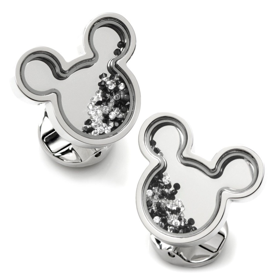 Disney Mickey Silhouette Floating B/W Crystal Stainless Steel Cufflinks | Movies & Characters Cufflinks