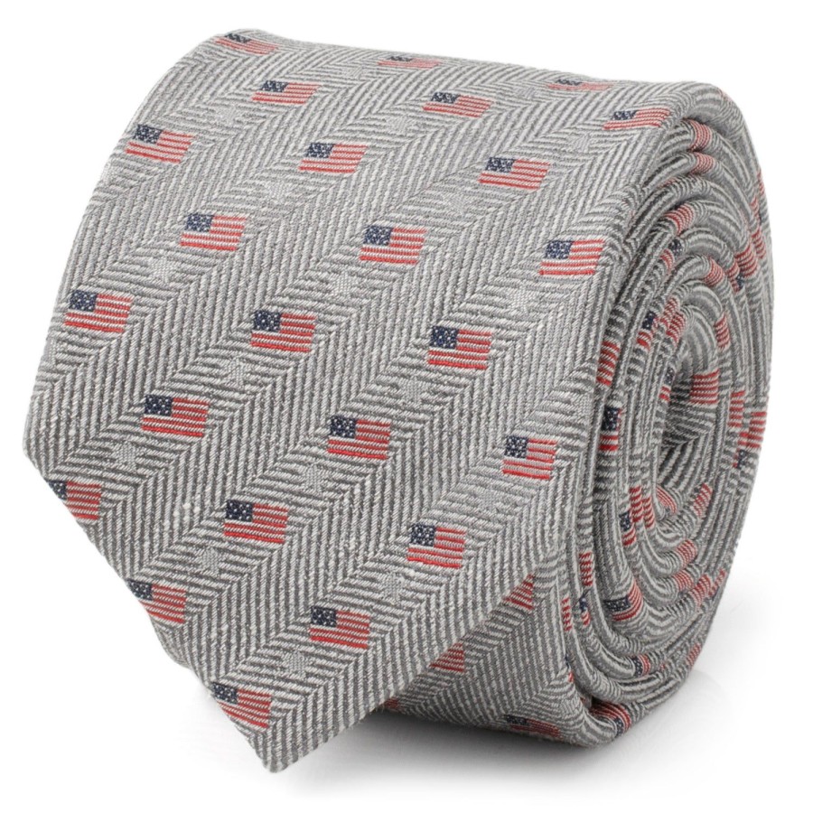 Cufflinks, Inc. Light Gray American Flag Men'S Tie | Classic Ties