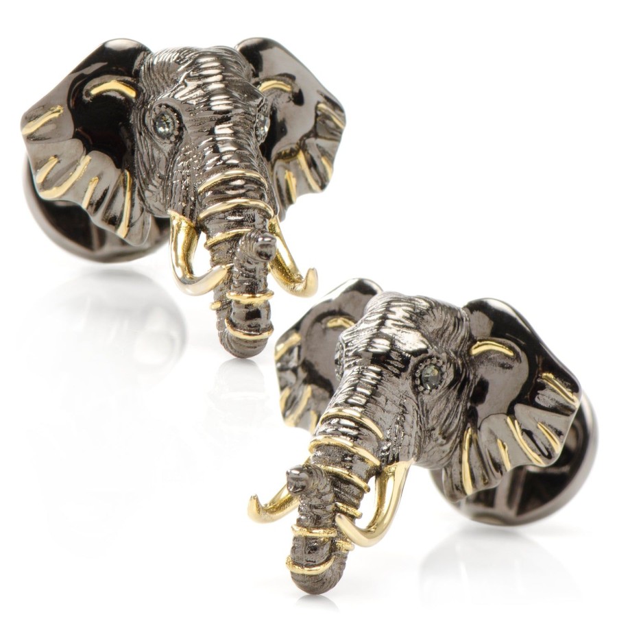 Ox and Bull Trading Co. Sterling Silver And 14K Gold Elephant Cufflinks | Classic Cufflinks