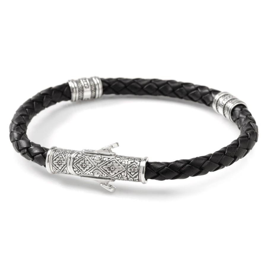 Konstantino Sterling Silver Black Leather Bracelet | Bracelets