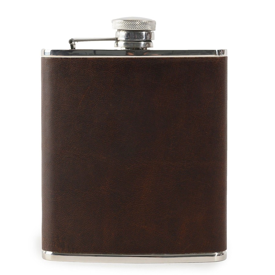 Moore & Giles Baldwin Brown Leather-Wrapped Flask | Barware