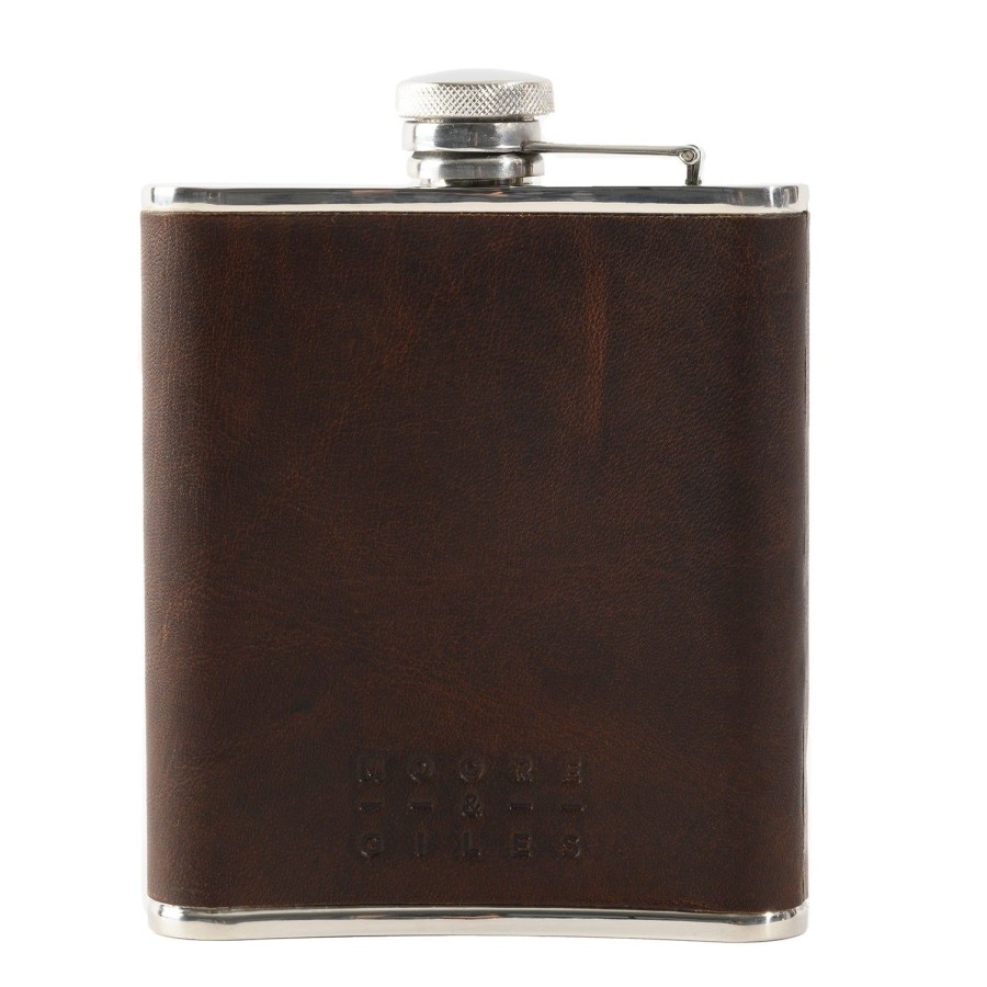 Moore & Giles Baldwin Brown Leather-Wrapped Flask | Barware